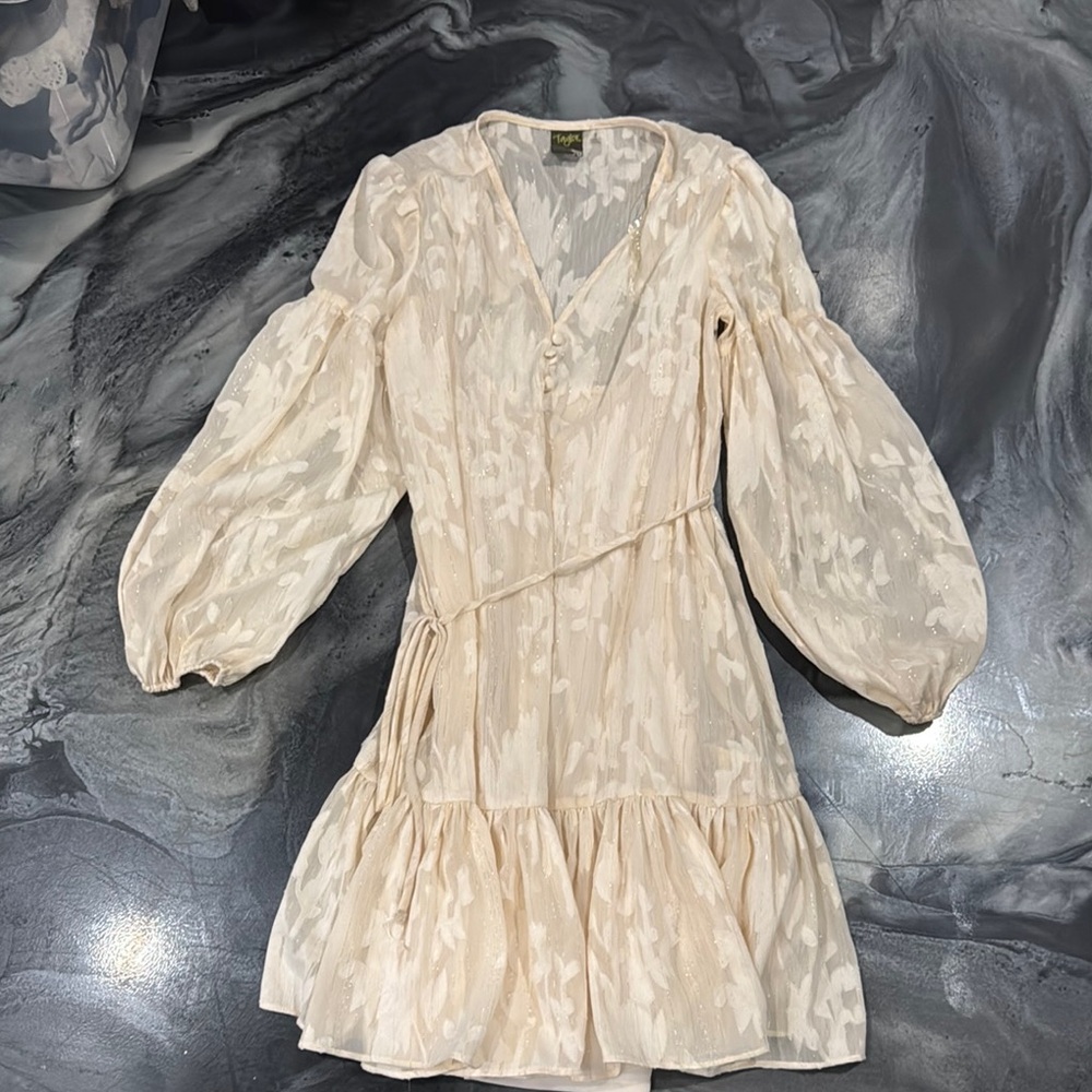Elegant Cream Dress with Puff Sleeves by Taylor
